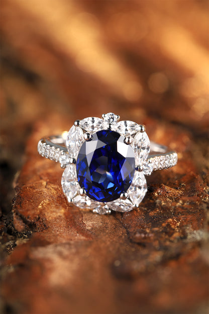 ANSTER JEWELRY 3.7 CTW Oval Lab Grown Sapphire S925 Ring plated