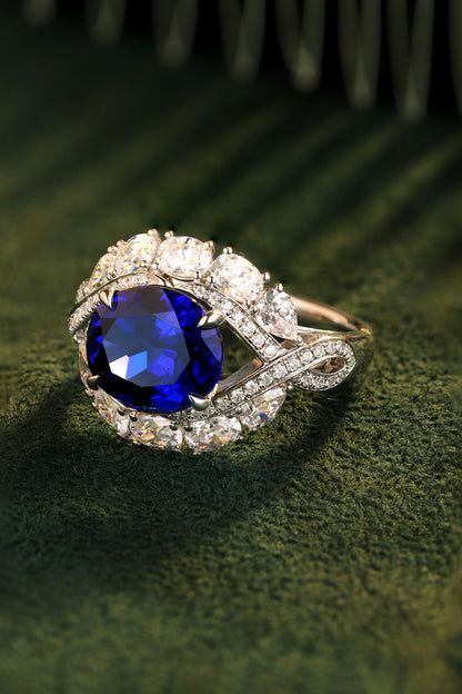 4.8 CTW Oval Lab Grown Sapphire S925 Ring plated