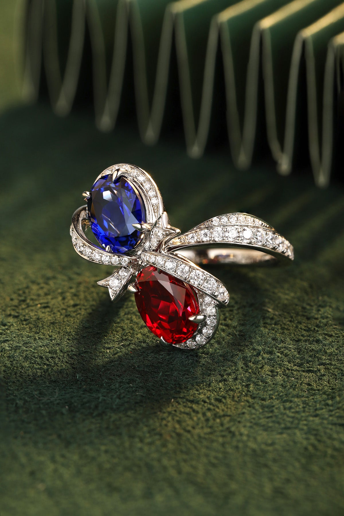 5.3 CTW Oval Lab Grown Ruby & Sapphire S925 Ring plated