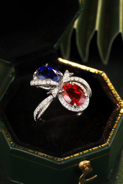 5.3 CTW Oval Lab Grown Ruby & Sapphire S925 Ring plated