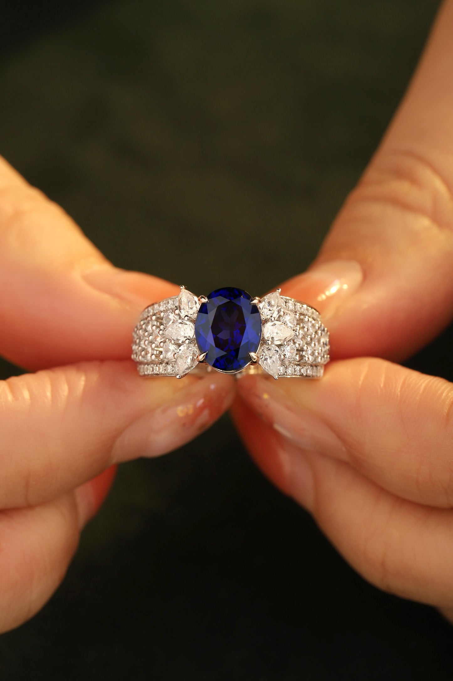 ANSTER JEWELRY 2.5 CTW Oval Lab Grown Sapphire S925 Ring plated