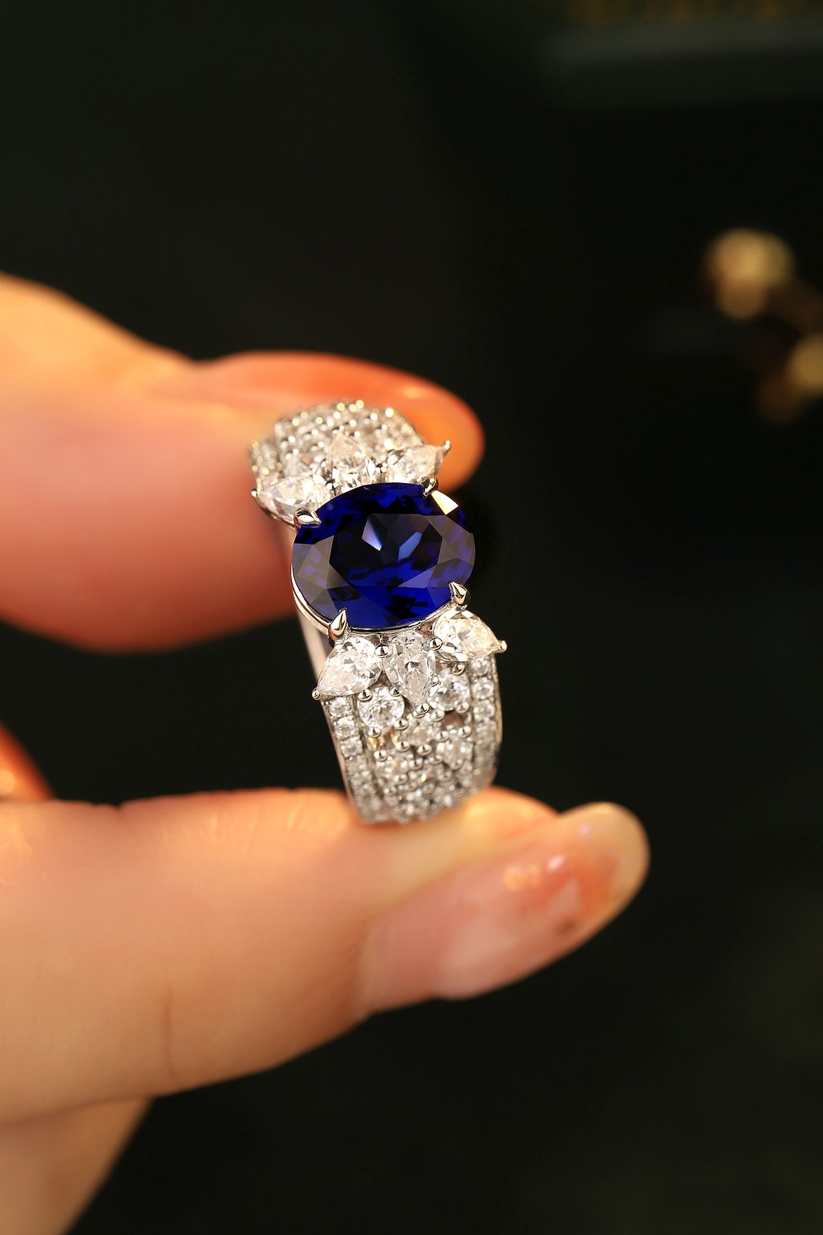 ANSTER JEWELRY 2.5 CTW Oval Lab Grown Sapphire S925 Ring plated