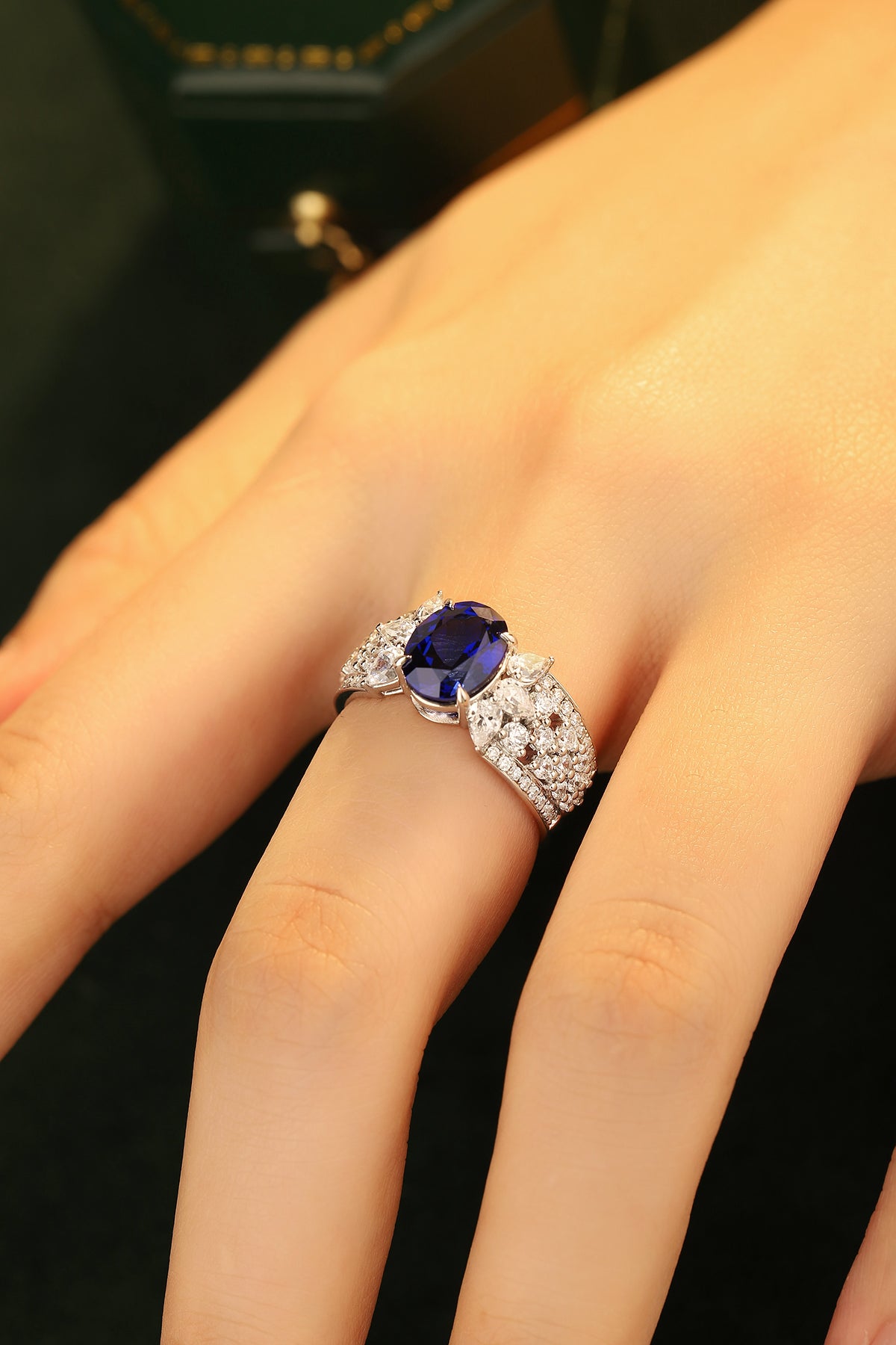 ANSTER JEWELRY 2.5 CTW Oval Lab Grown Sapphire S925 Ring plated