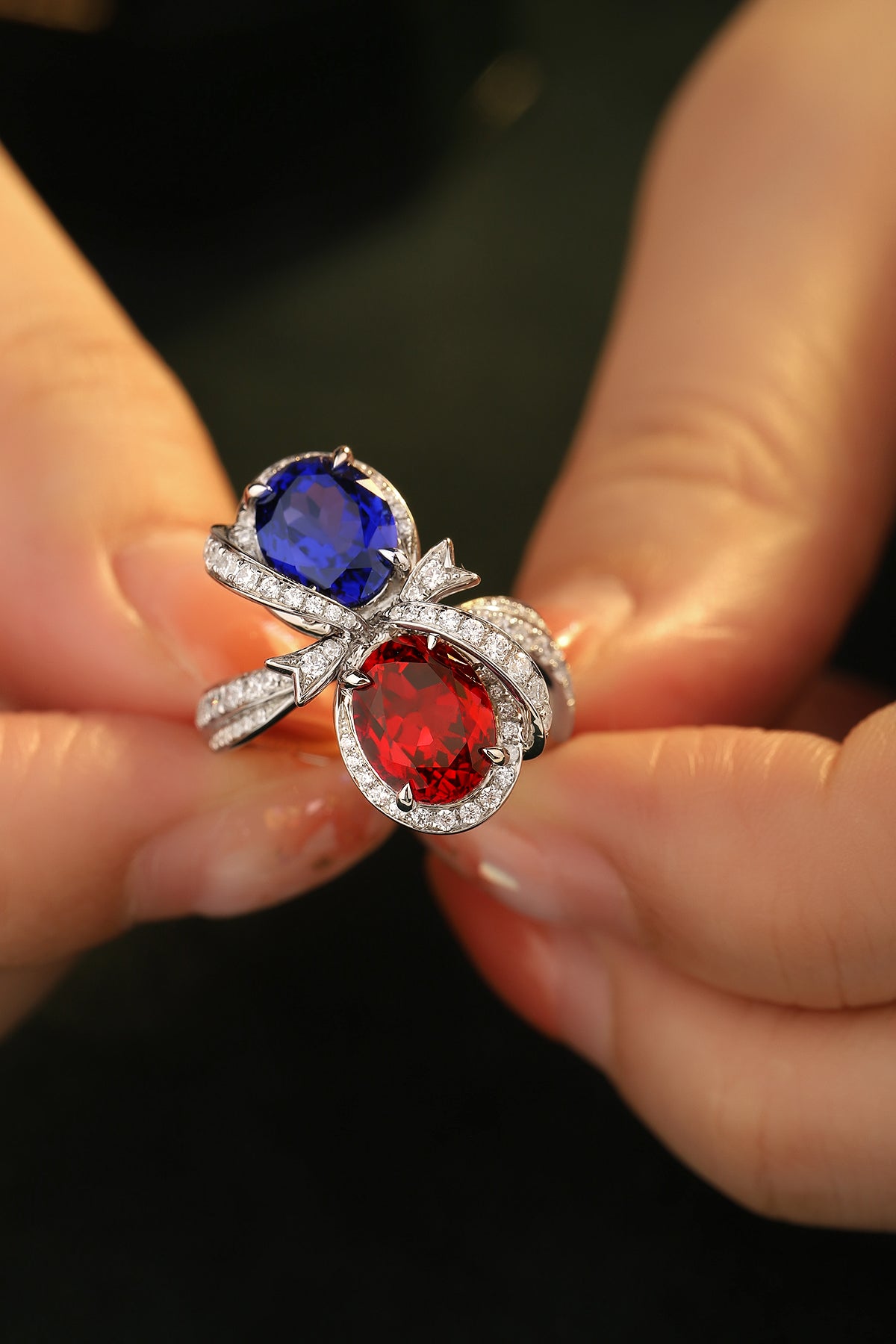 5.3 CTW Oval Lab Grown Ruby & Sapphire S925 Ring plated