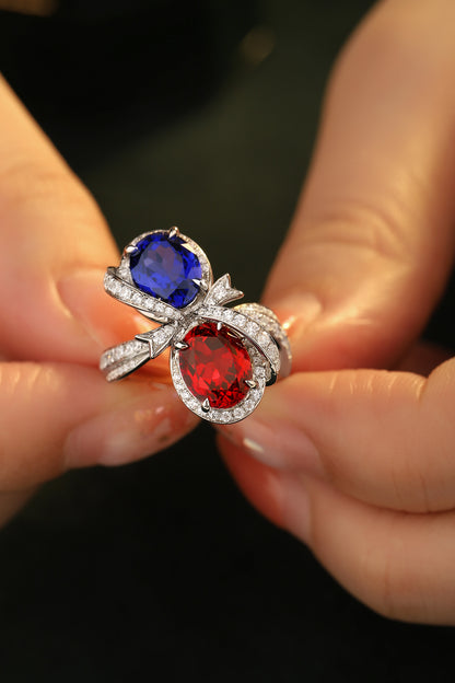 5.3 CTW Oval Lab Grown Ruby & Sapphire S925 Ring plated