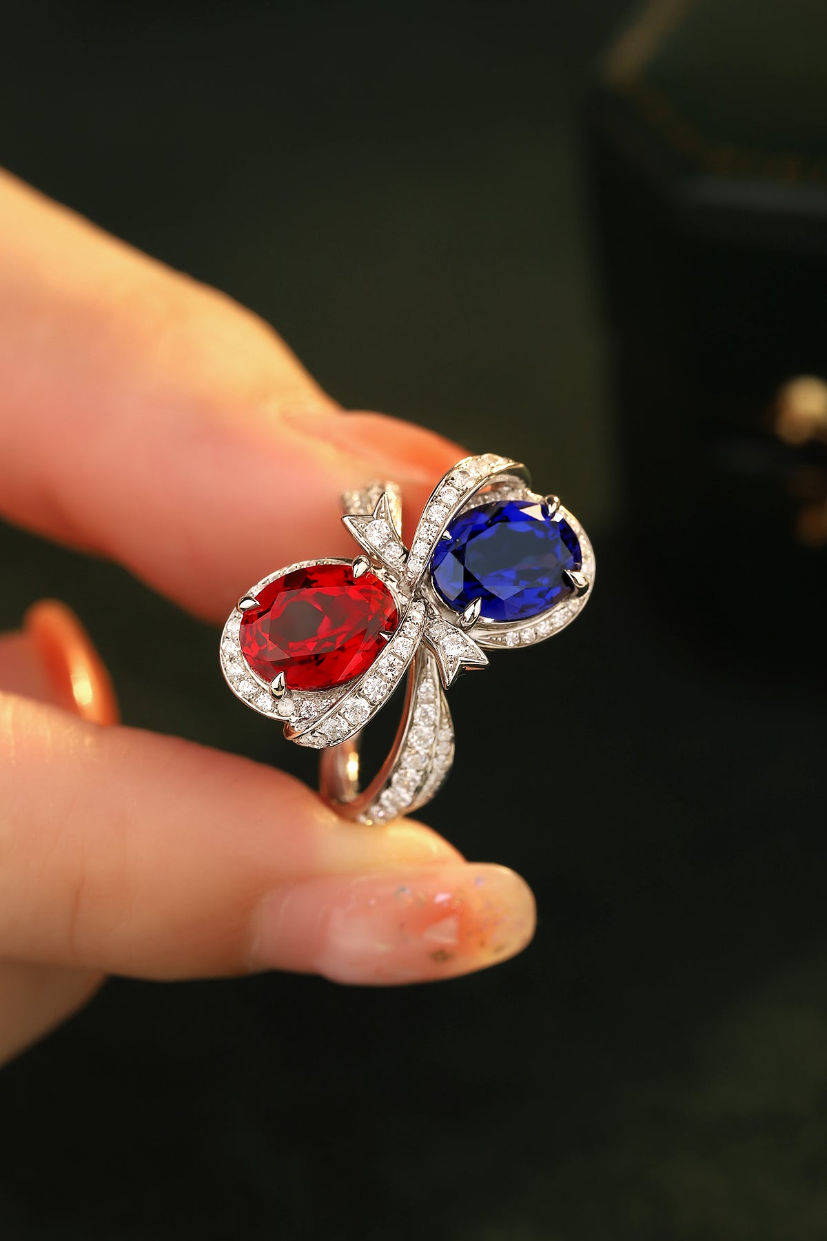 5.3 CTW Oval Lab Grown Ruby & Sapphire S925 Ring plated