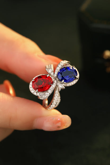 5.3 CTW Oval Lab Grown Ruby & Sapphire S925 Ring plated