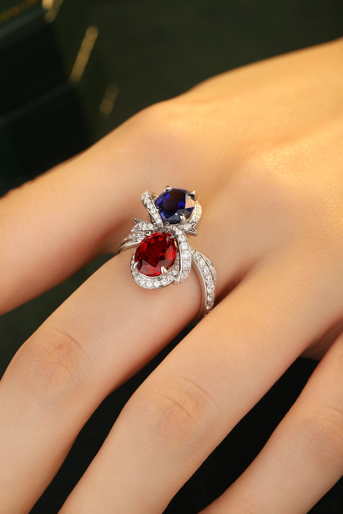 5.3 CTW Oval Lab Grown Ruby & Sapphire S925 Ring plated