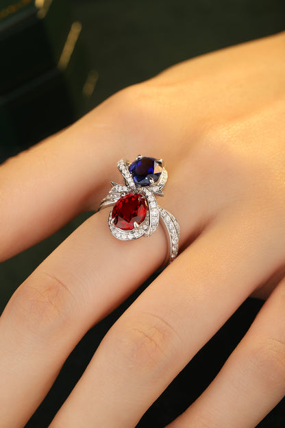 5.3 CTW Oval Lab Grown Ruby & Sapphire S925 Ring plated