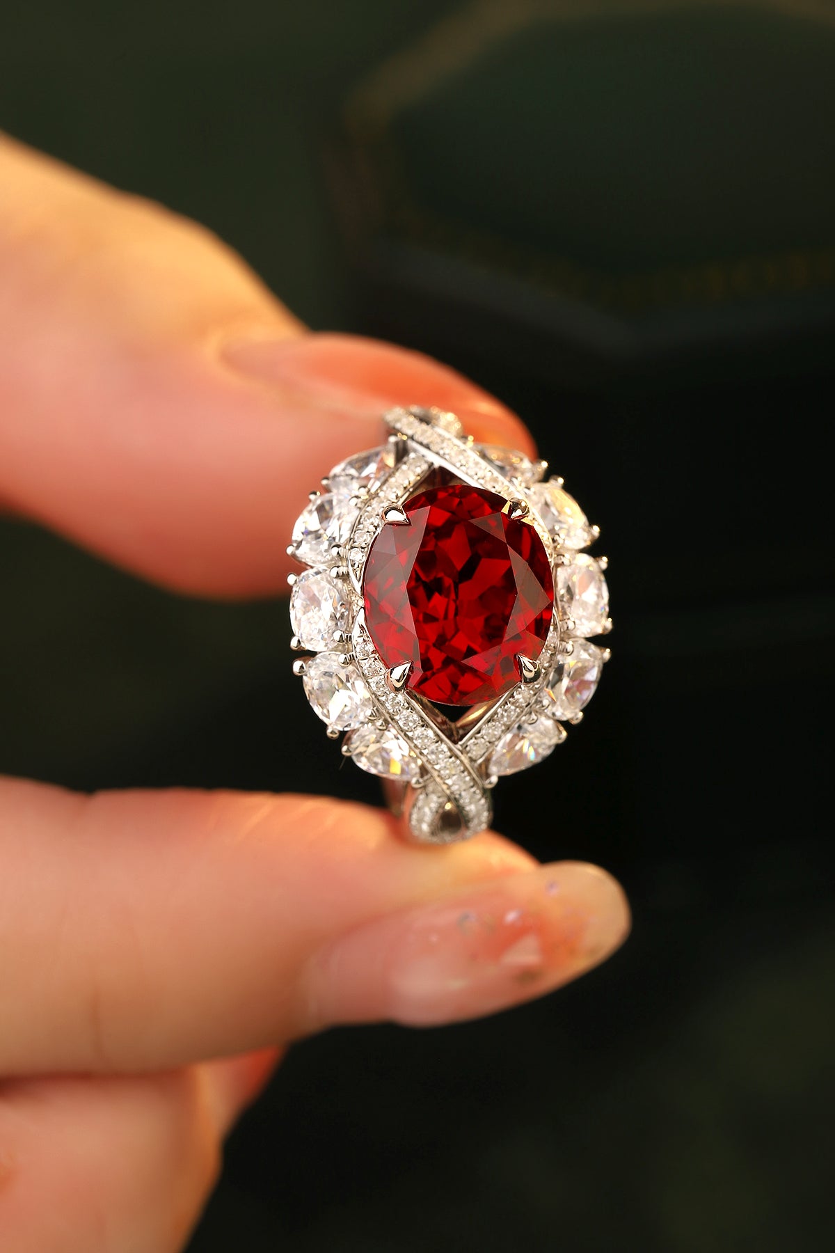 4.8 CTW Oval Lab Grown Ruby S925 Ring plated