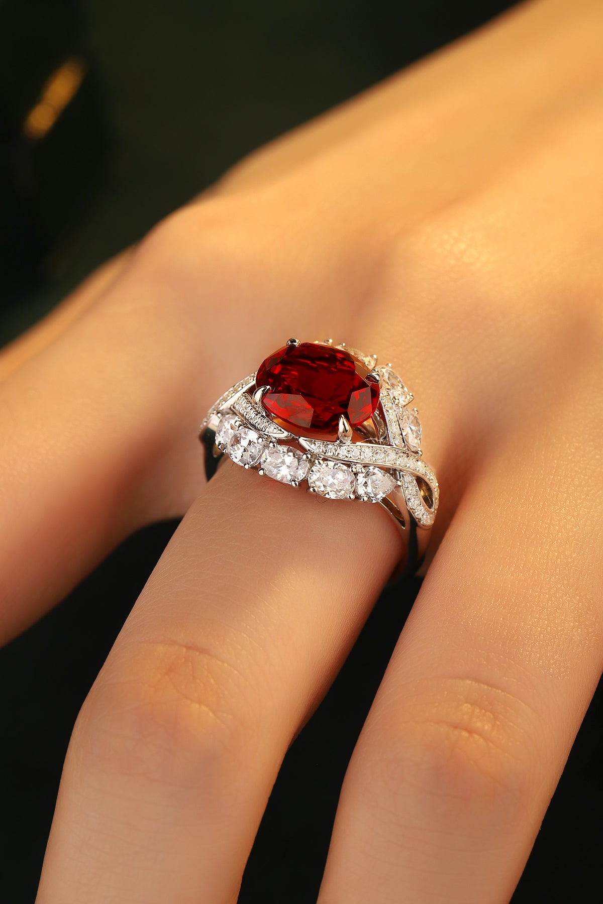 4.8 CTW Oval Lab Grown Ruby S925 Ring plated