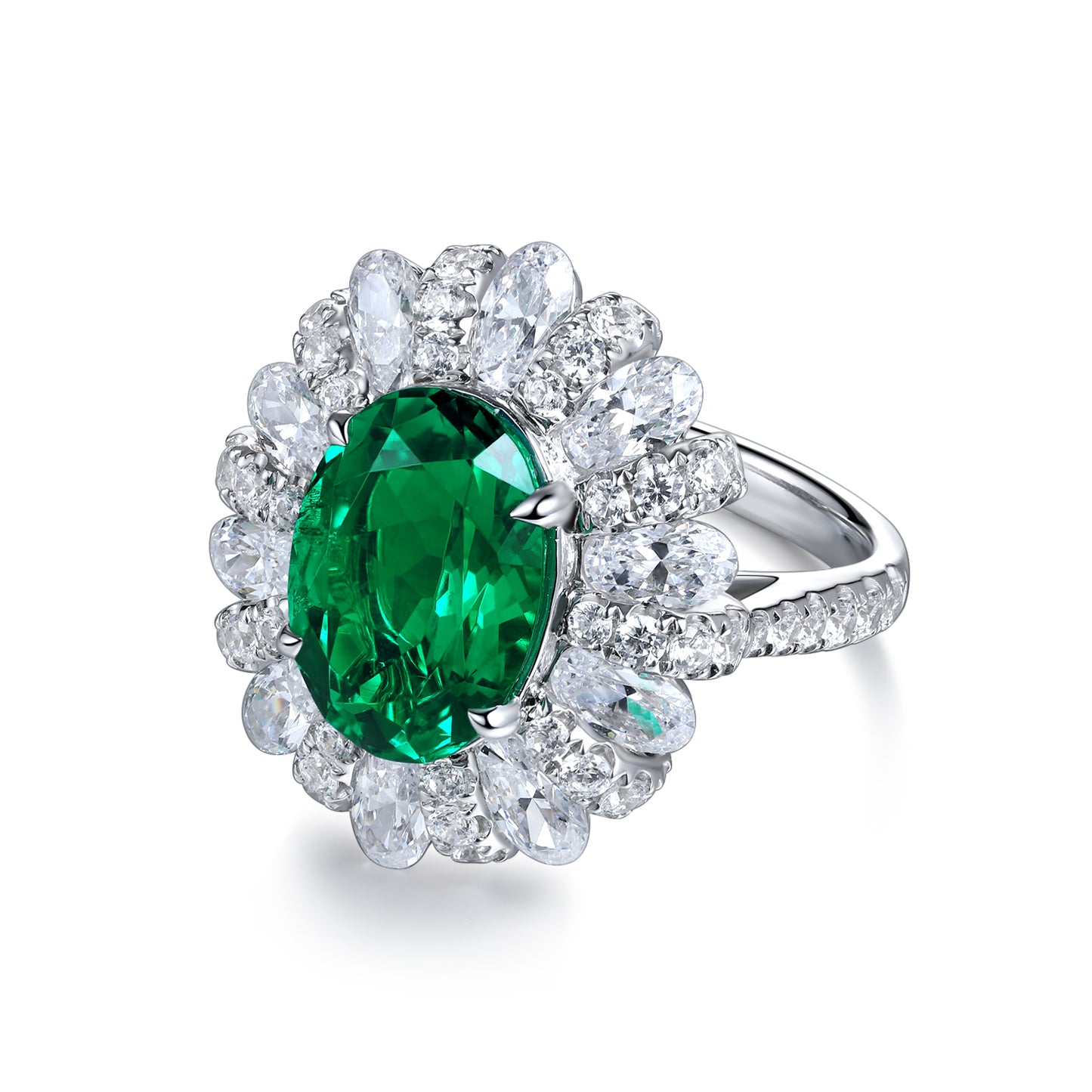 ANSTER JEWELRY 4.1 CTW Oval Lab Grown Emerald 18K Gold Ring plated
