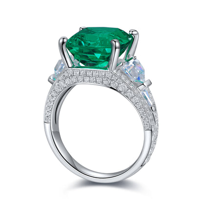 ANSTER JEWELRY 5.1 CTW Cushion Lab Grown Emerald 18K Gold Ring plated