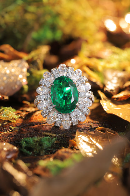 ANSTER JEWELRY 4.1 CTW Oval Lab Grown Emerald 18K Gold Ring plated