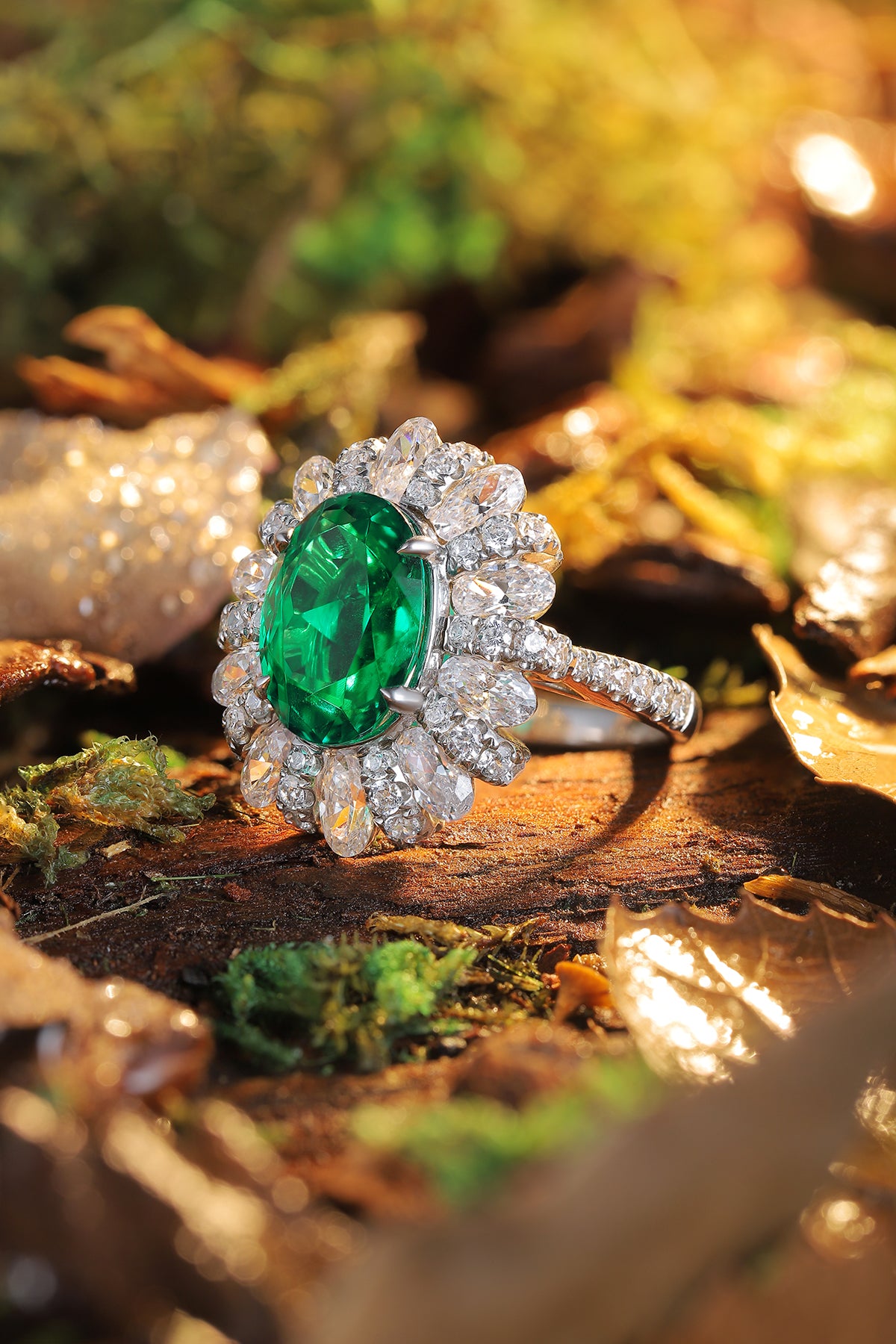 ANSTER JEWELRY 4.1 CTW Oval Lab Grown Emerald 18K Gold Ring plated
