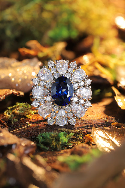 ANSTER JEWELRY 3.2 CTW Oval Lab Grown Sapphire S925 Ring plated