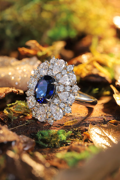ANSTER JEWELRY 3.2 CTW Oval Lab Grown Sapphire S925 Ring plated