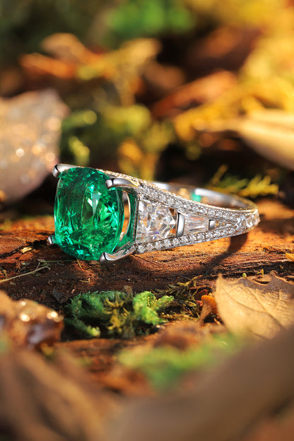 ANSTER JEWELRY 5.1 CTW Cushion Lab Grown Emerald 18K Gold Ring plated