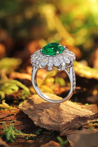 ANSTER JEWELRY 4.1 CTW Oval Lab Grown Emerald 18K Gold Ring plated