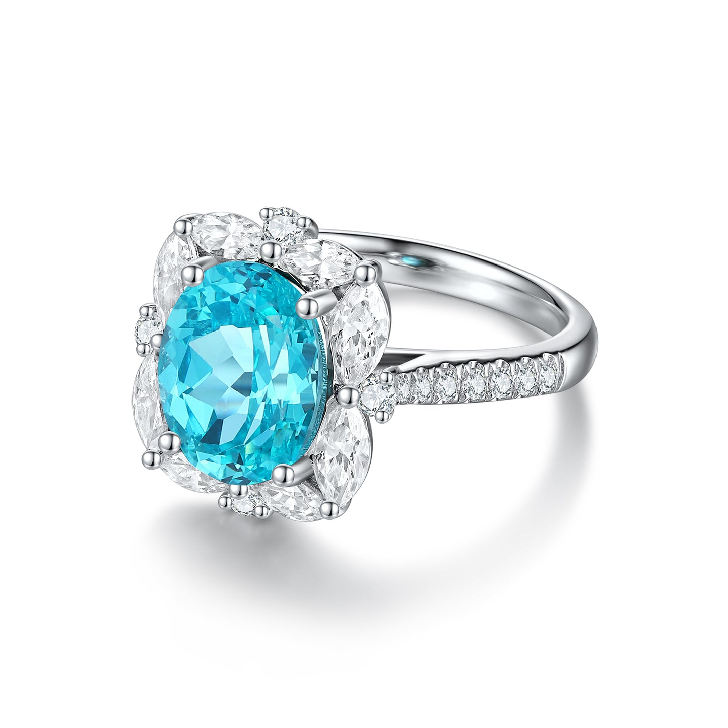ANSTER JEWELRY 4.6 CTW Oval Lab Grown Paraiba S925 Ring plated