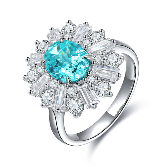 ANSTER JEWELRY 3.06 CTW Oval Lab Grown Paraiba S925 Ring plated