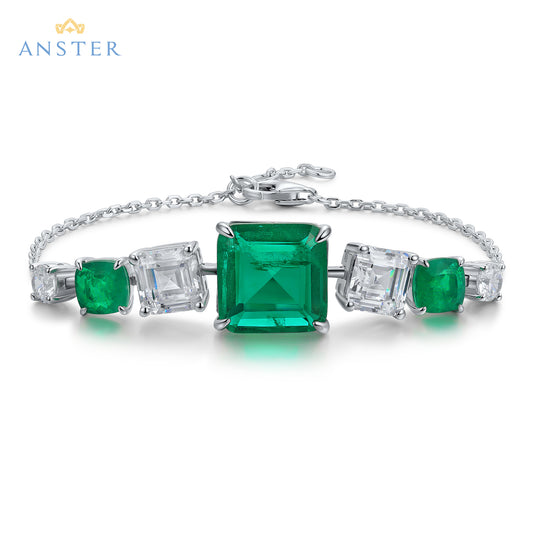 ANSTER Jewelry Custom Fine Jewelry Suqare Cut Lab Grown Emerald 18K Gold Bracelet
