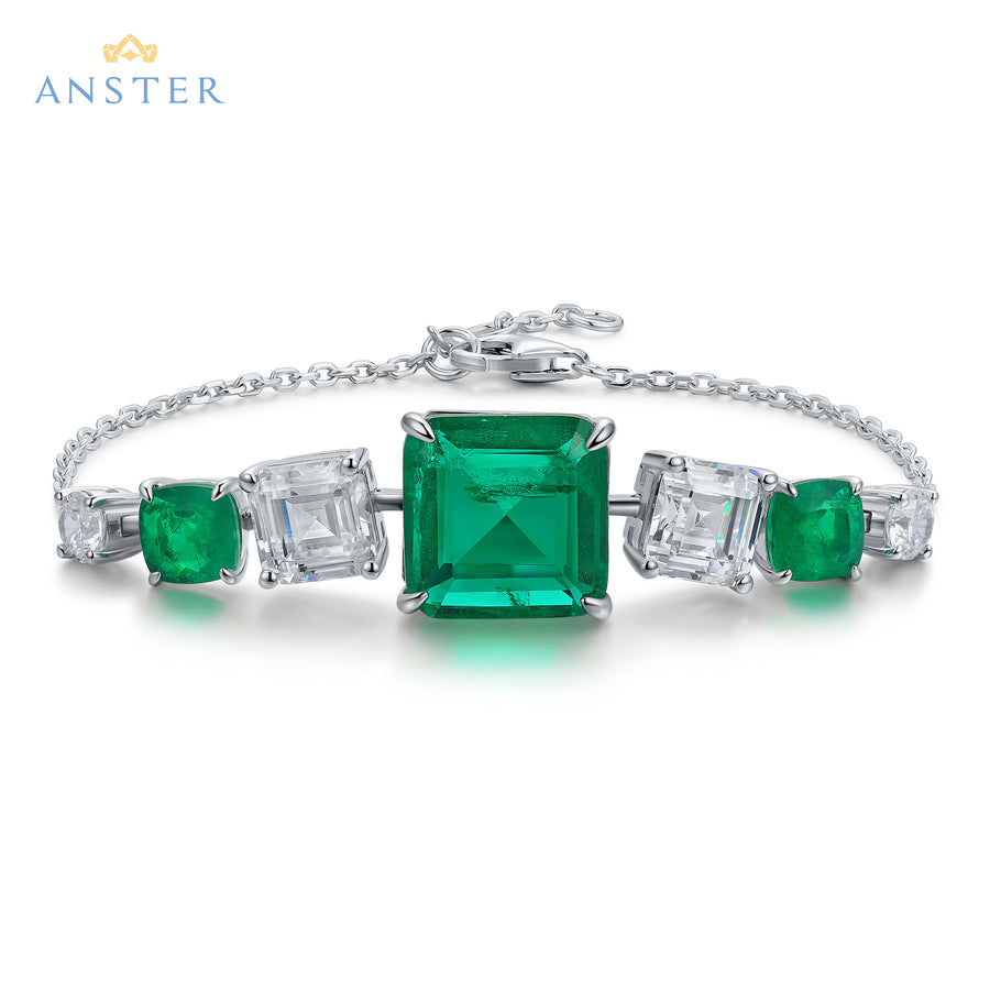 ANSTER Jewelry Custom Fine Jewelry Suqare Cut Lab Grown Emerald 18K Gold Bracelet
