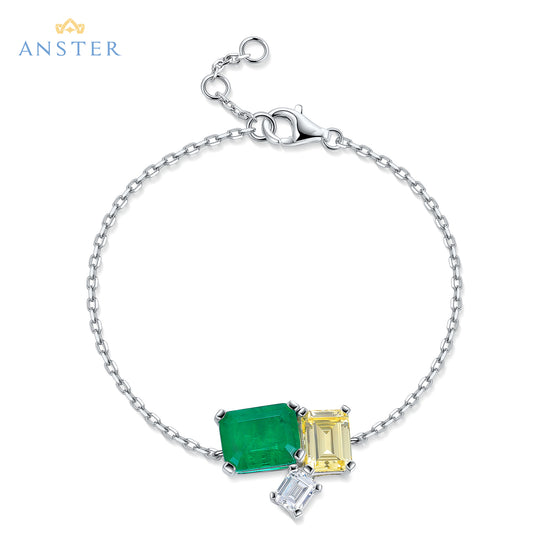 ANSTER Jewelry Custom Jewelry Emerald Cut Lab Grown Emerald 18K Gold Bracelet