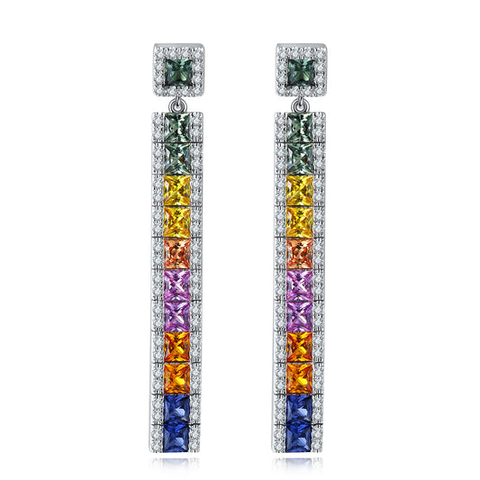 Brincos ANSTER Jewelry banhados a ouro 4,3 quilates, com pedra preciosa arco-íris cultivada em laboratório, banhados a ouro S925