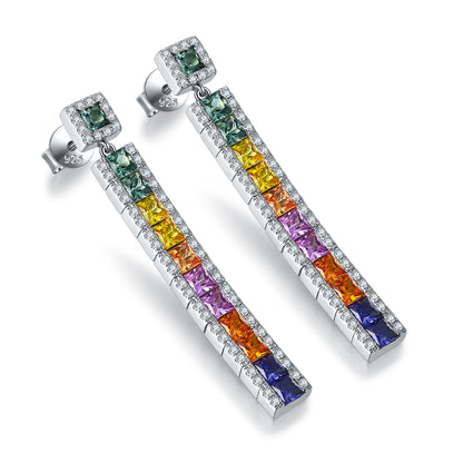 ANSTER Jewelry 4.3 CTW Princess Lab Grown Rainbow Gemstone S925 Earrings plated