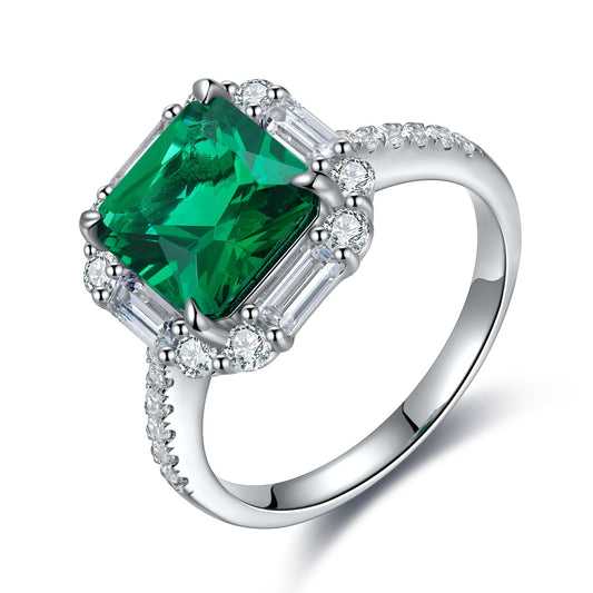 ANSTER JEWELRY 3.2 CTW Princess Lab Grown Emerald 18K Gold Ring plated
