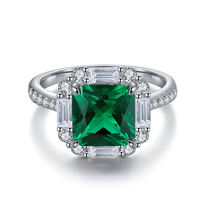 ANSTER JEWELRY 3.2 CTW Princess Lab Grown Emerald 18K Gold Ring plated