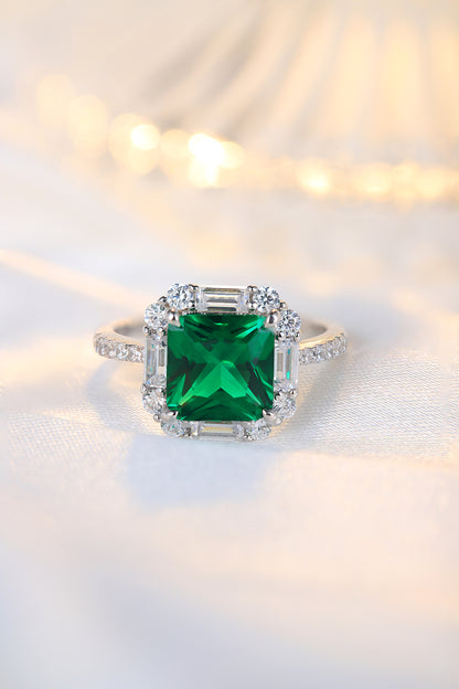 ANSTER JEWELRY 3.2 CTW Princess Lab Grown Emerald 18K Gold Ring plated