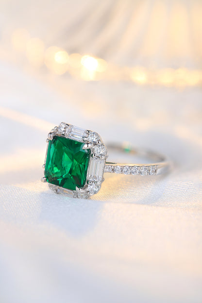 ANSTER JEWELRY 3.2 CTW Princess Lab Grown Emerald 18K Gold Ring plated