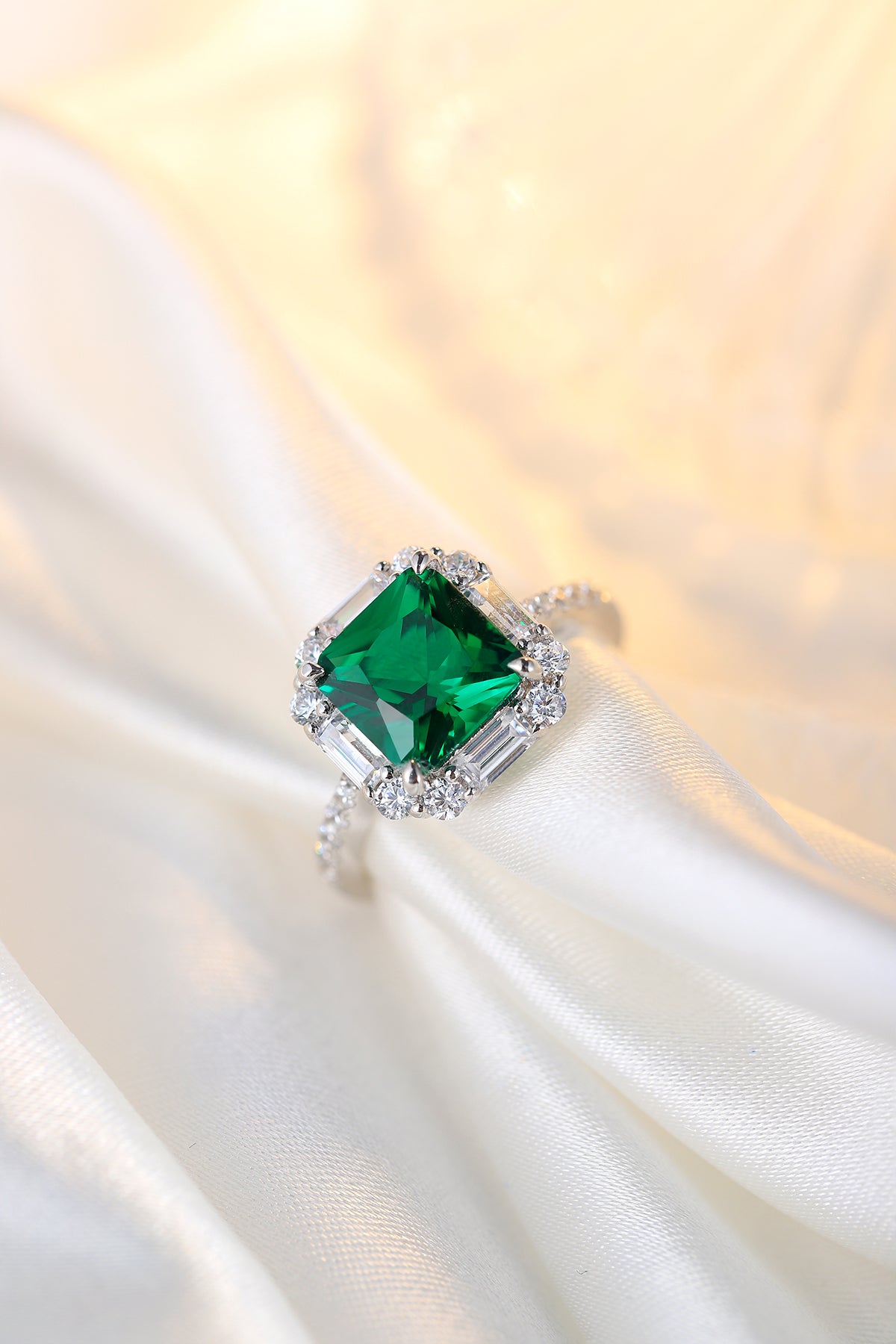 ANSTER JEWELRY 3.2 CTW Princess Lab Grown Emerald 18K Gold Ring plated
