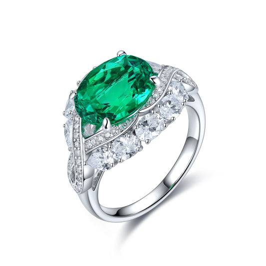 ANSTER JEWELRY 4.8 CTW Oval Lab Grown Emerald 18K Gold Ring plated