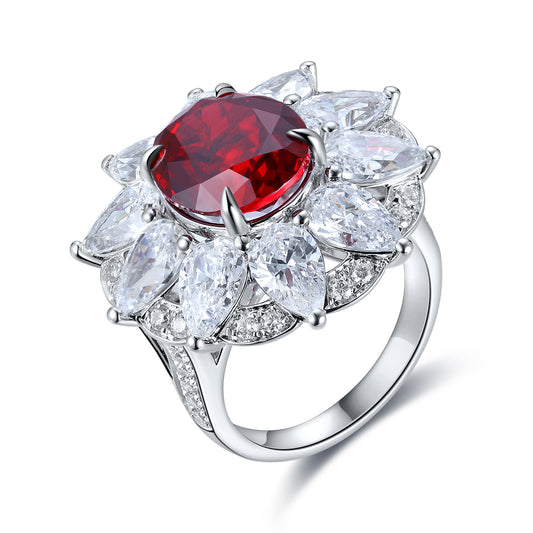 6.6 CTW Oval Lab Grown Ruby S925 Ring plated