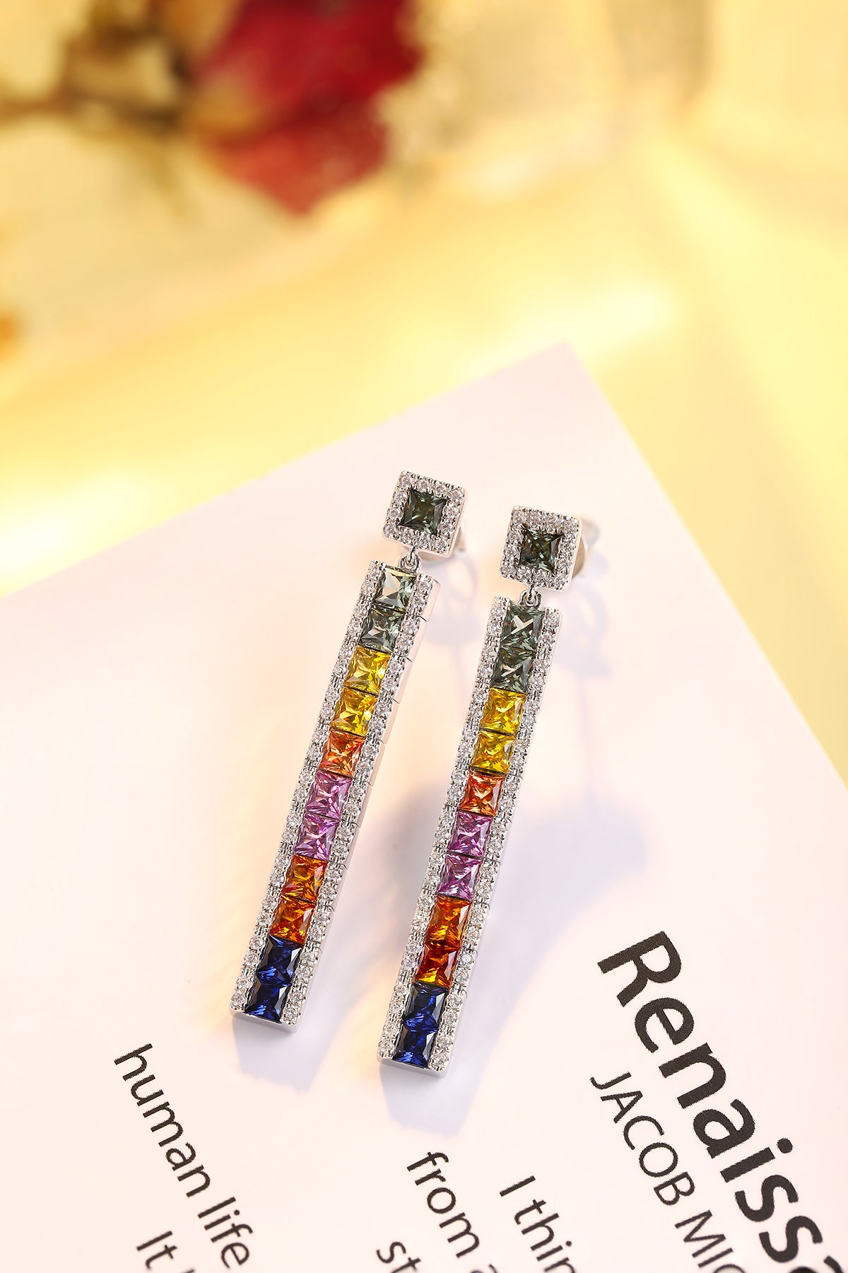 ANSTER Jewelry 4.3 CTW Princess Lab Grown Rainbow Gemstone S925 Earrings plated