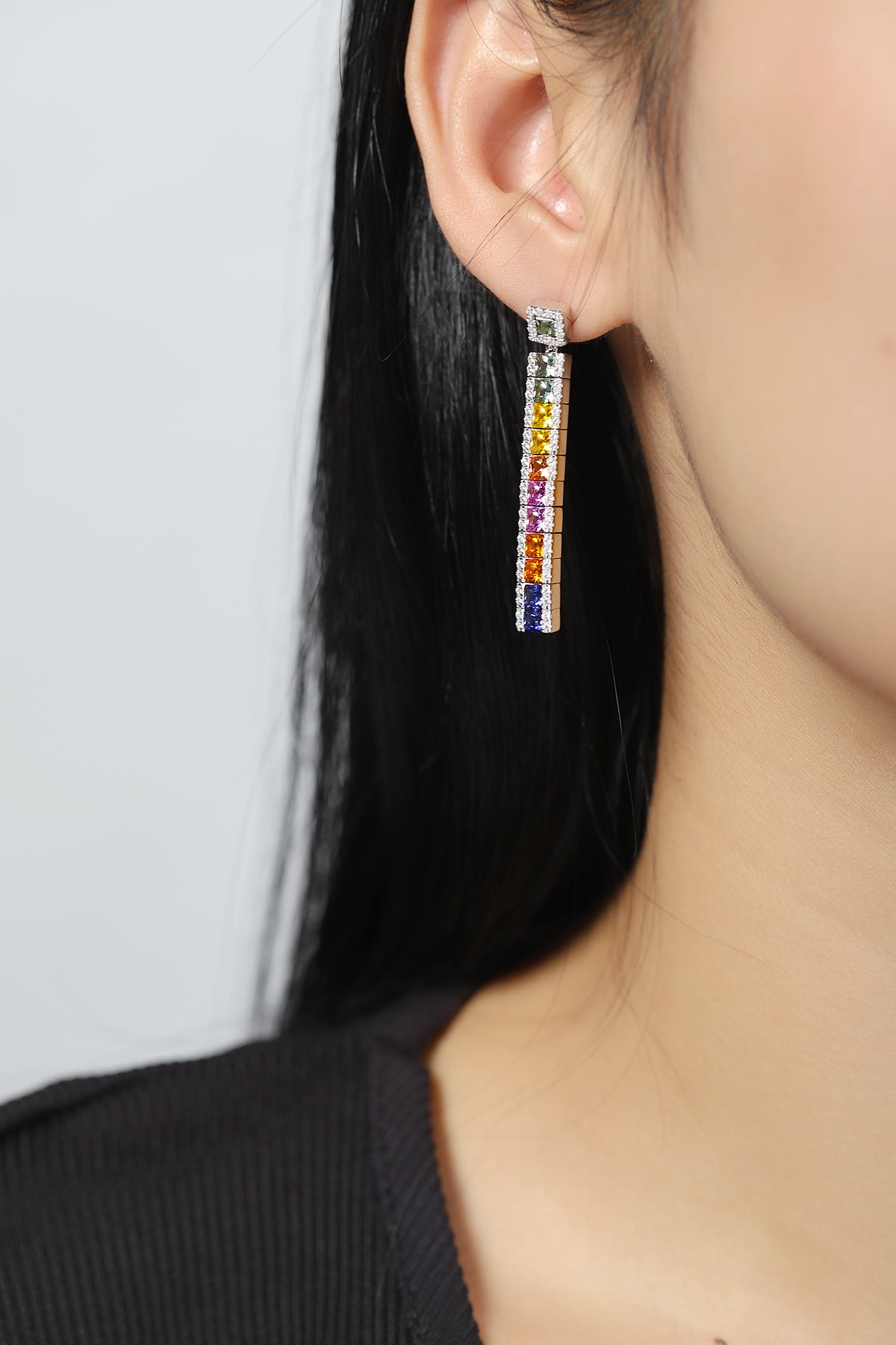 ANSTER Jewelry 4.3 CTW Princess Lab Grown Rainbow Gemstone S925 Earrings plated