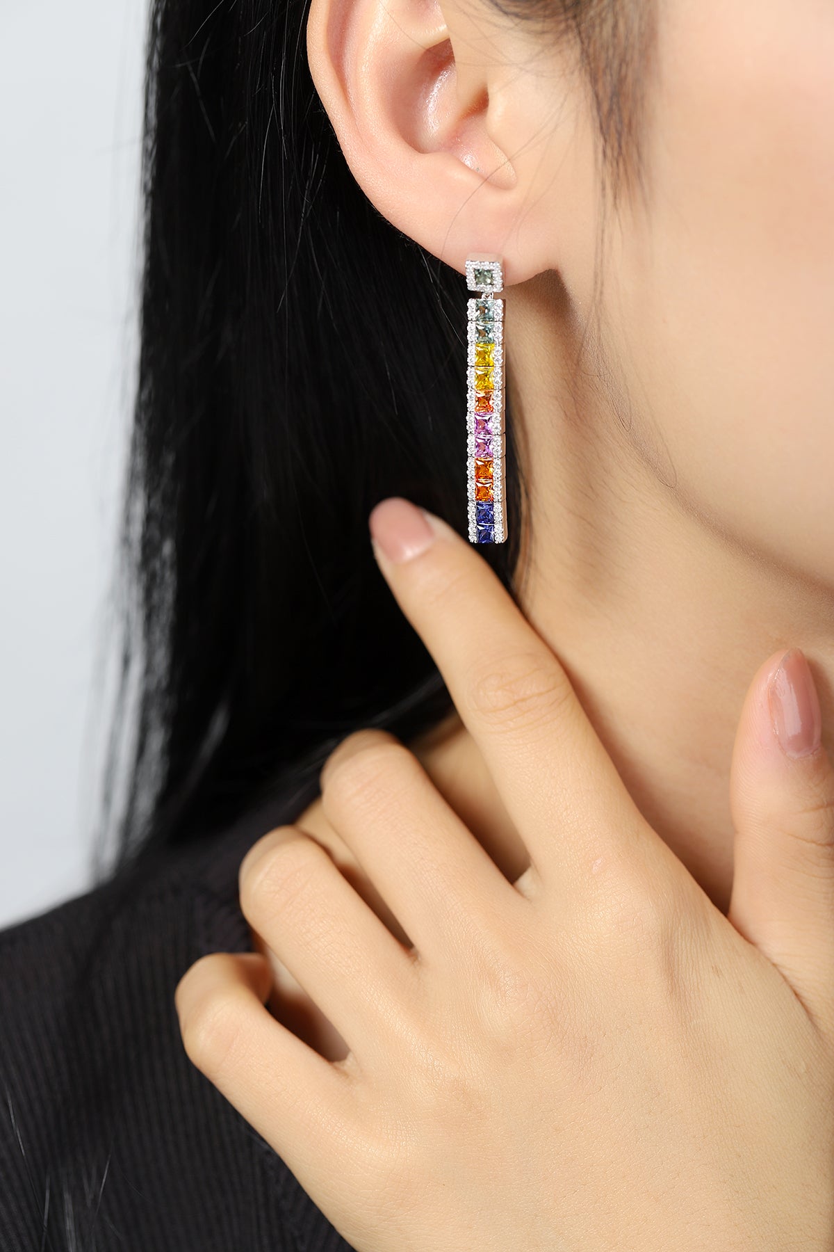 ANSTER Jewelry 4.3 CTW Princess Lab Grown Rainbow Gemstone S925 Earrings plated