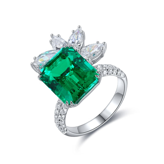 ANSTER JEWELRY 6.7 CTW Princess Lab Grown Emerald 18K Gold Ring plated