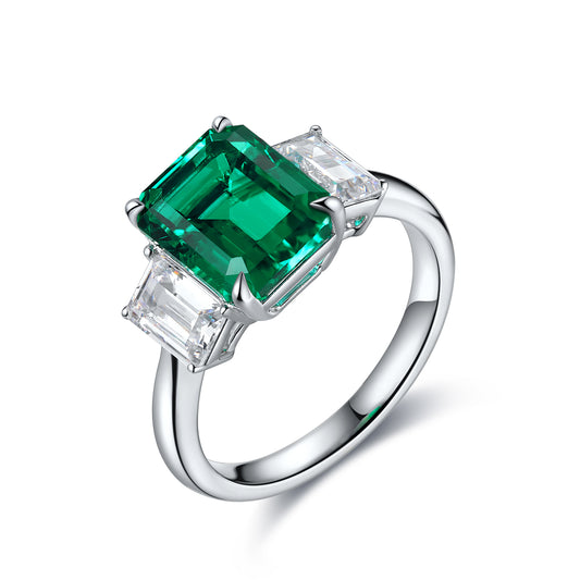 ANSTER JEWELRY 1.3 CTW Princess Lab Grown Emerald 18K Gold Ring plated