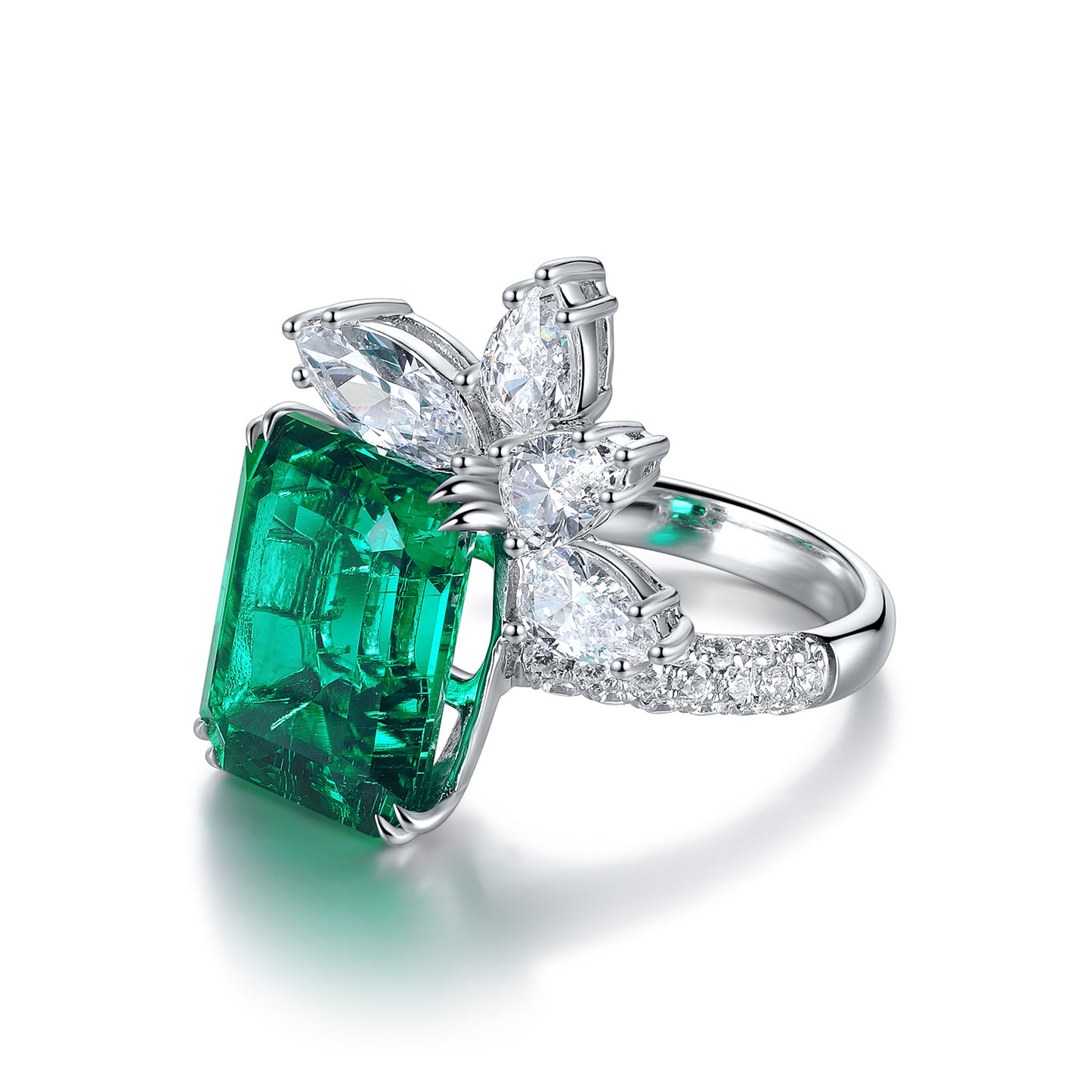 ANSTER JEWELRY 6.7 CTW Princess Lab Grown Emerald 18K Gold Ring plated