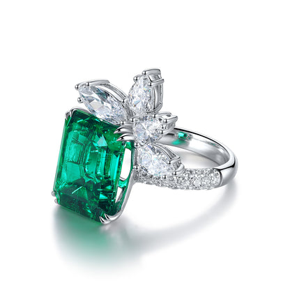 ANSTER JEWELRY 6.7 CTW Princess Lab Grown Emerald 18K Gold Ring plated