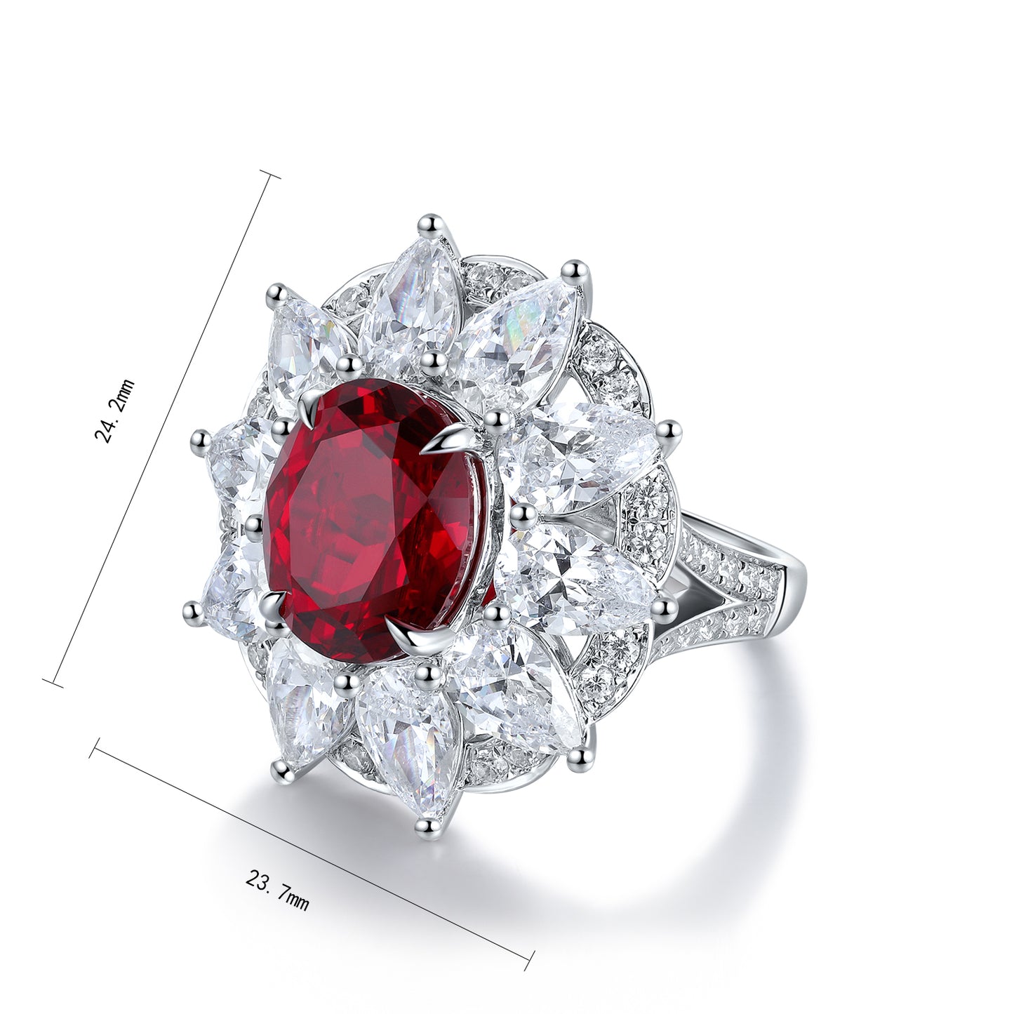 6.6 CTW Oval Lab Grown Ruby S925 Ring plated