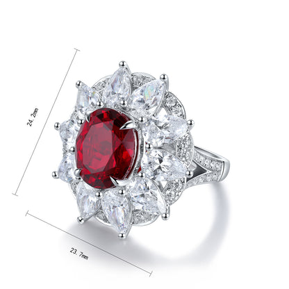 6.6 CTW Oval Lab Grown Ruby S925 Ring plated