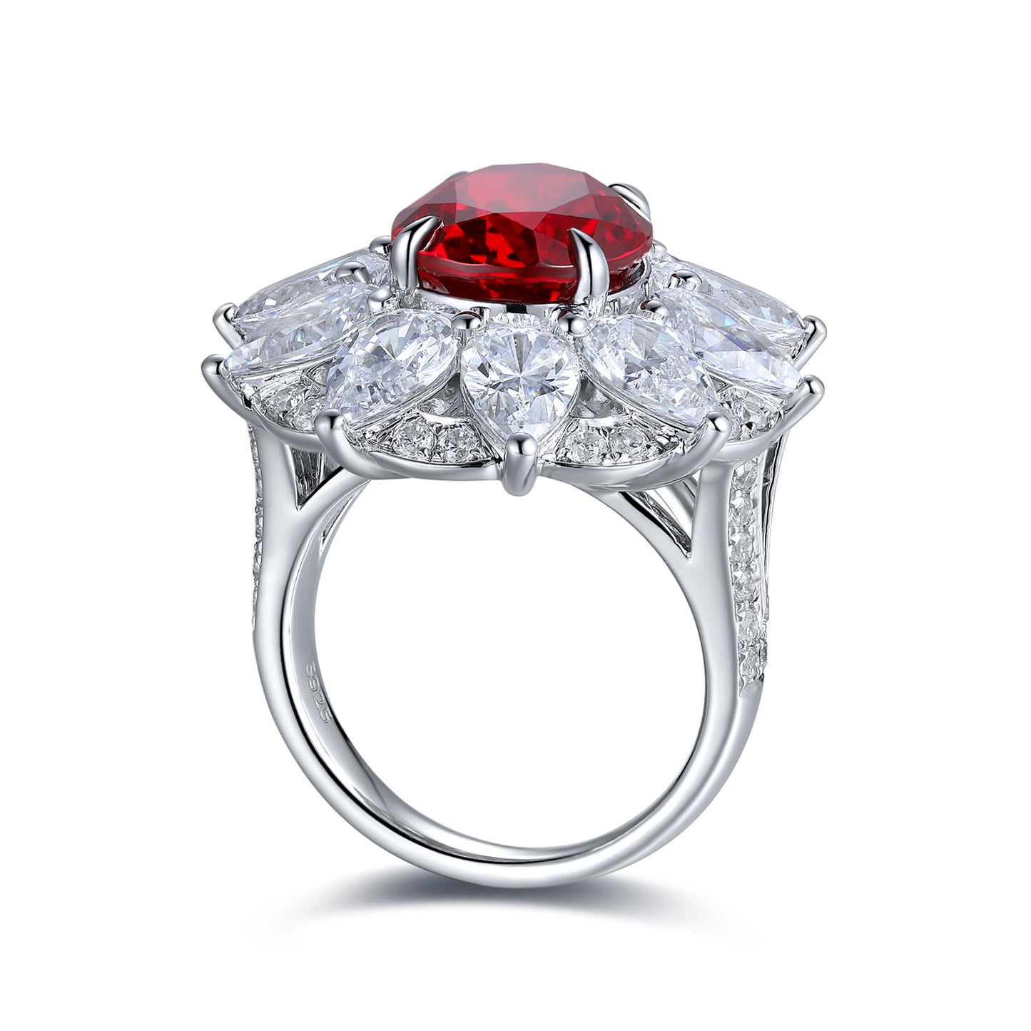 6.6 CTW Oval Lab Grown Ruby S925 Ring plated