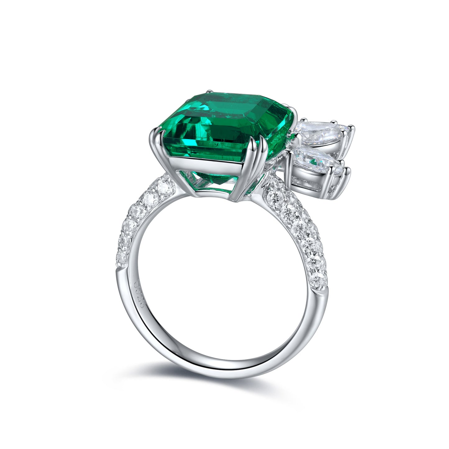 ANSTER JEWELRY 6.7 CTW Princess Lab Grown Emerald 18K Gold Ring plated