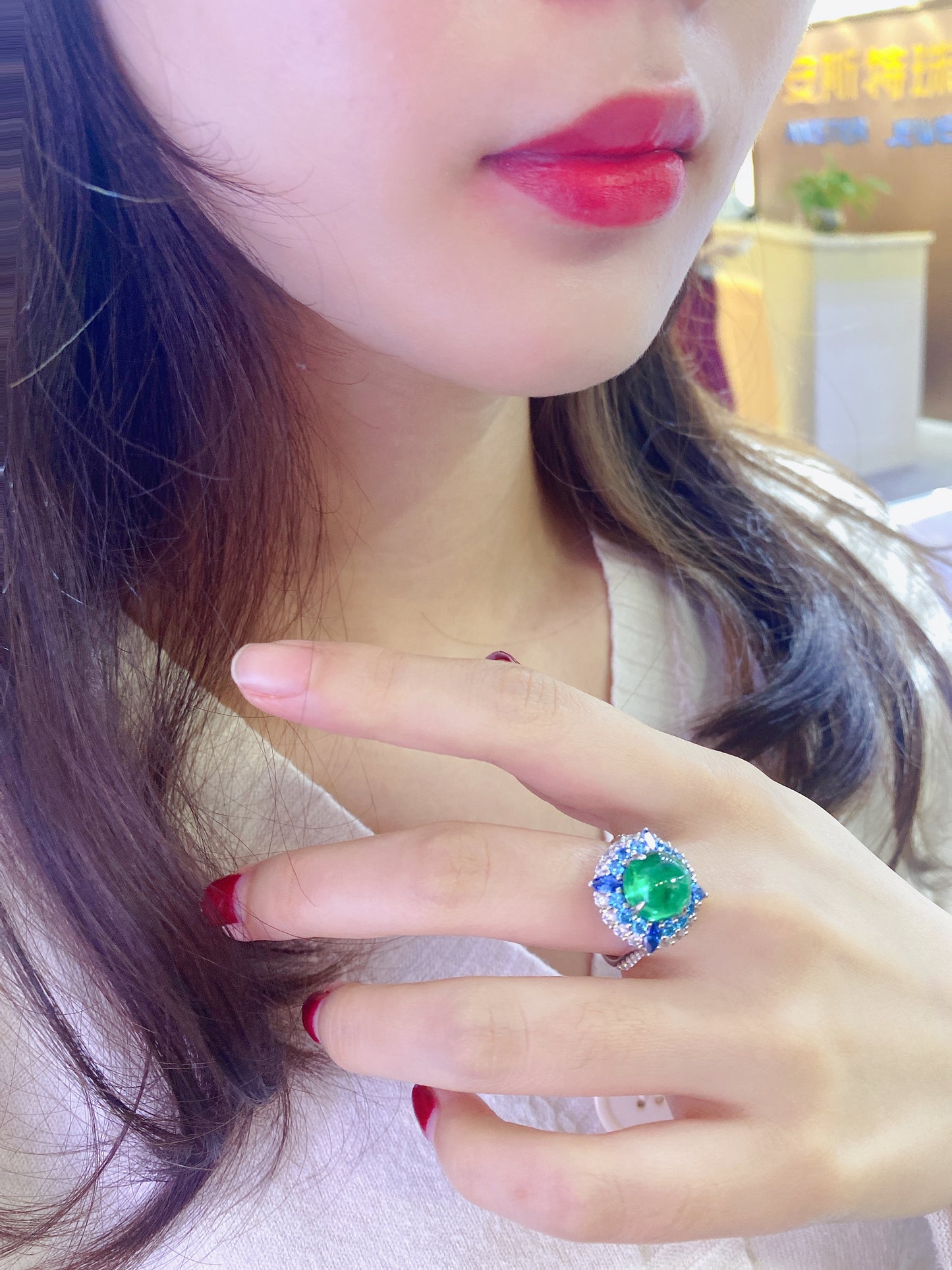 ANSTER JEWELRY 4.6 CTW Round Lab Grown Emerald 18K Gold Ring plated