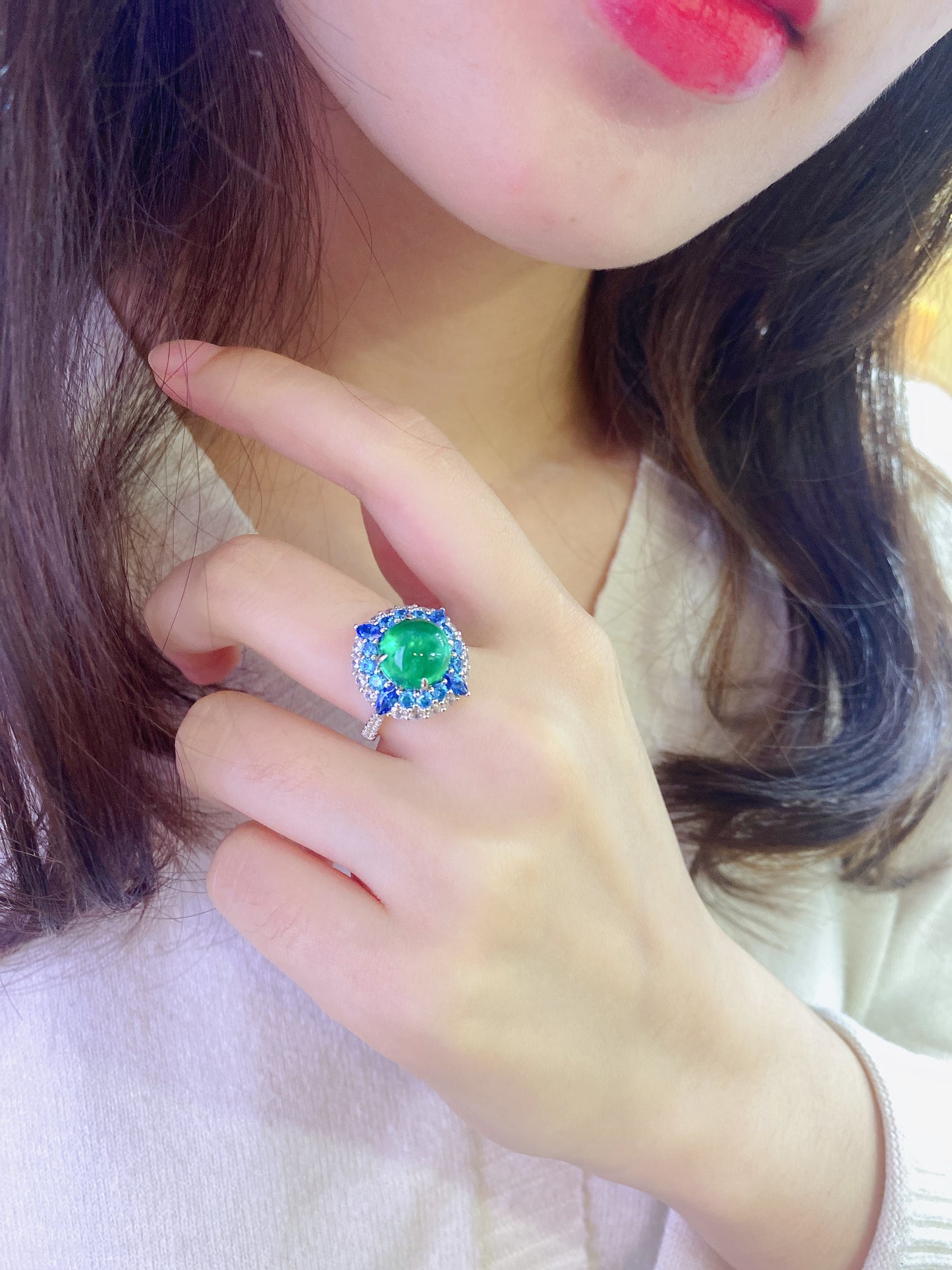 ANSTER JEWELRY 4.6 CTW Round Lab Grown Emerald 18K Gold Ring plated